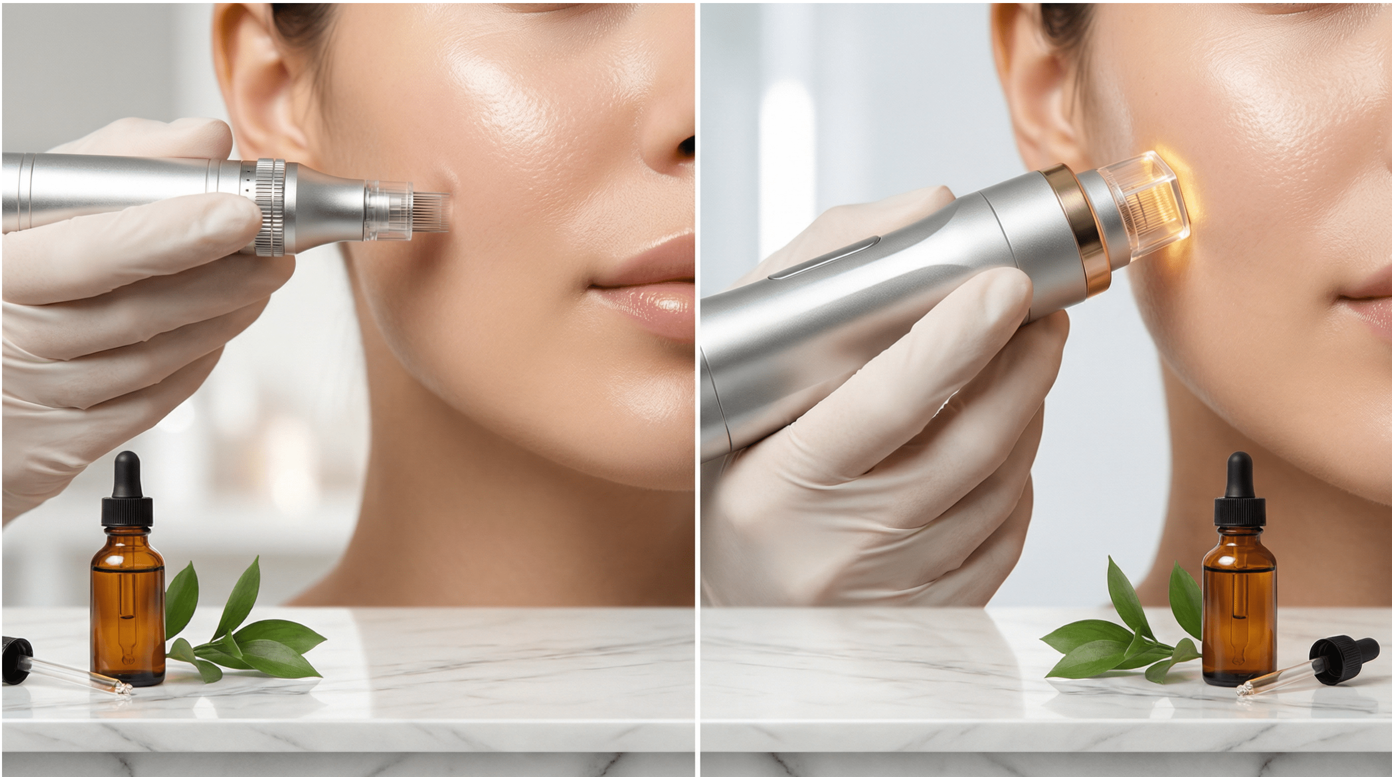 Woman receiving microneedling facial treatment for skin revitalization