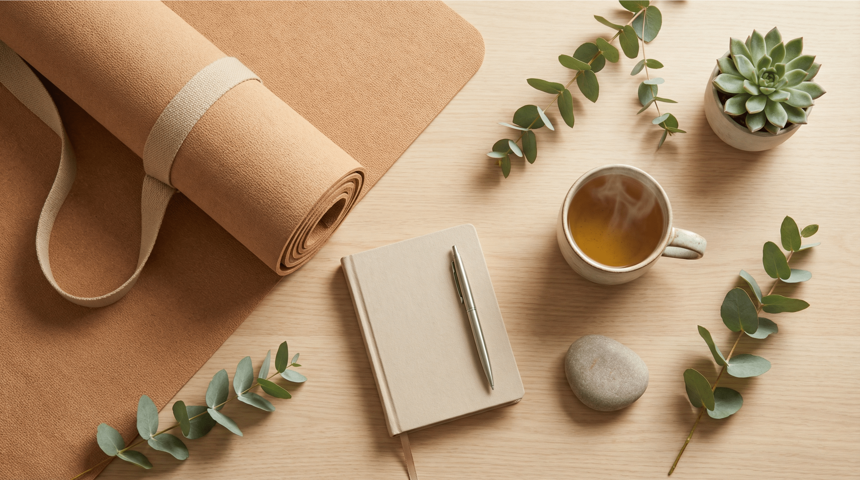 Wellness practice setup with essential oils and natural elements