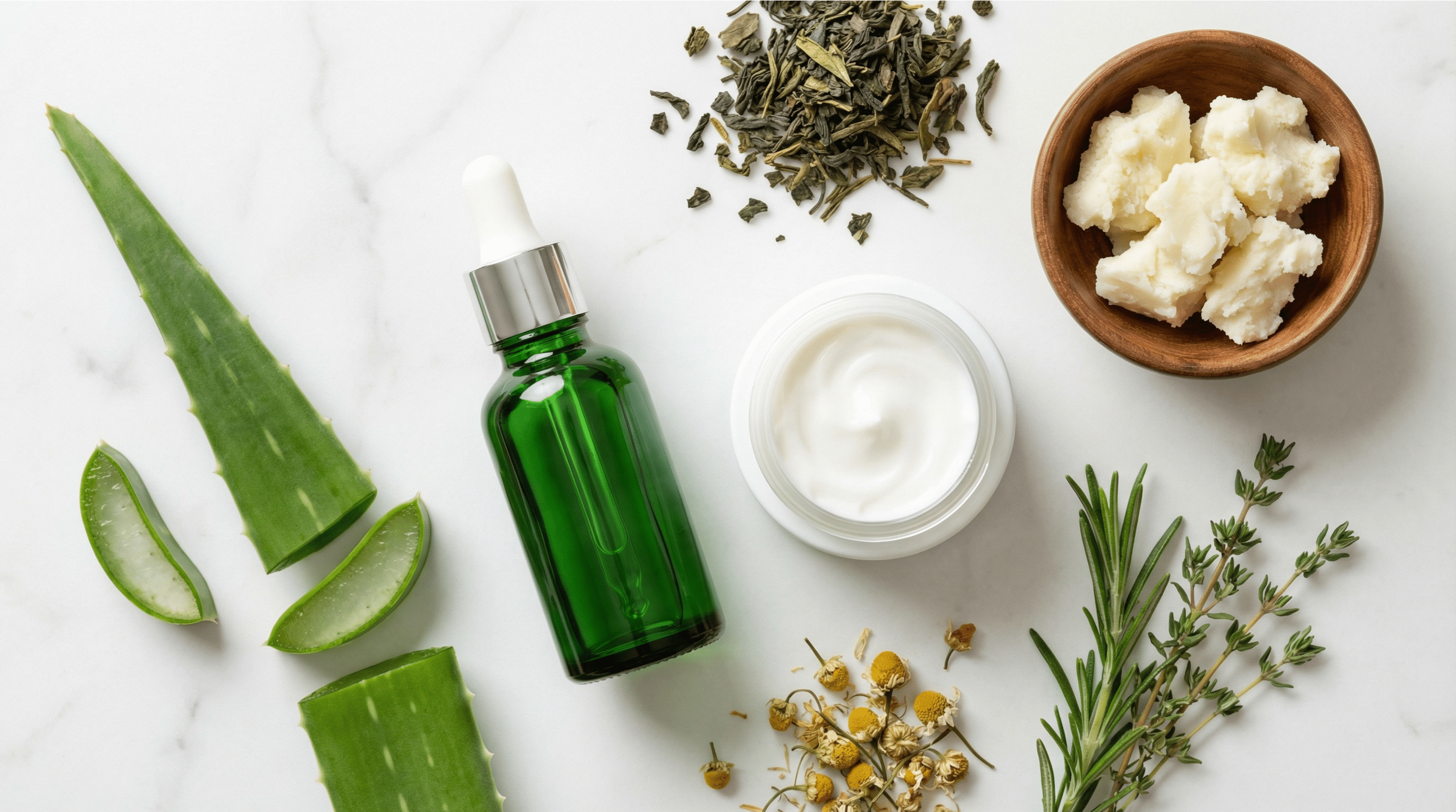 Collection of natural organic skincare ingredients and products