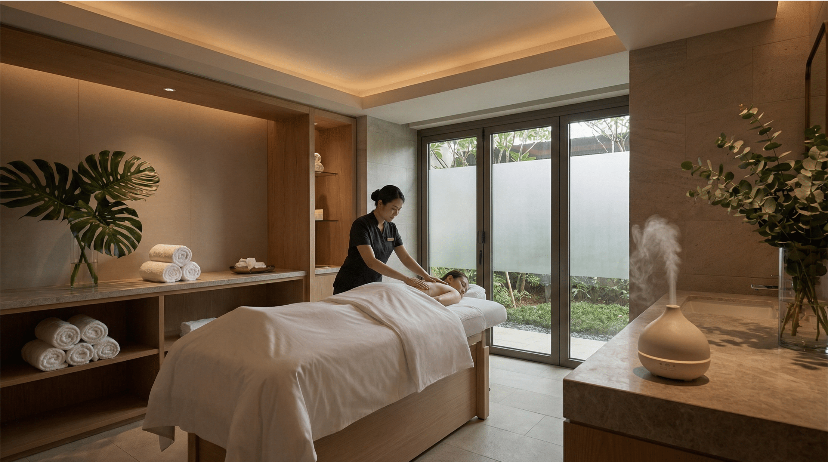 Client receiving body contouring lymphatic therapy massage