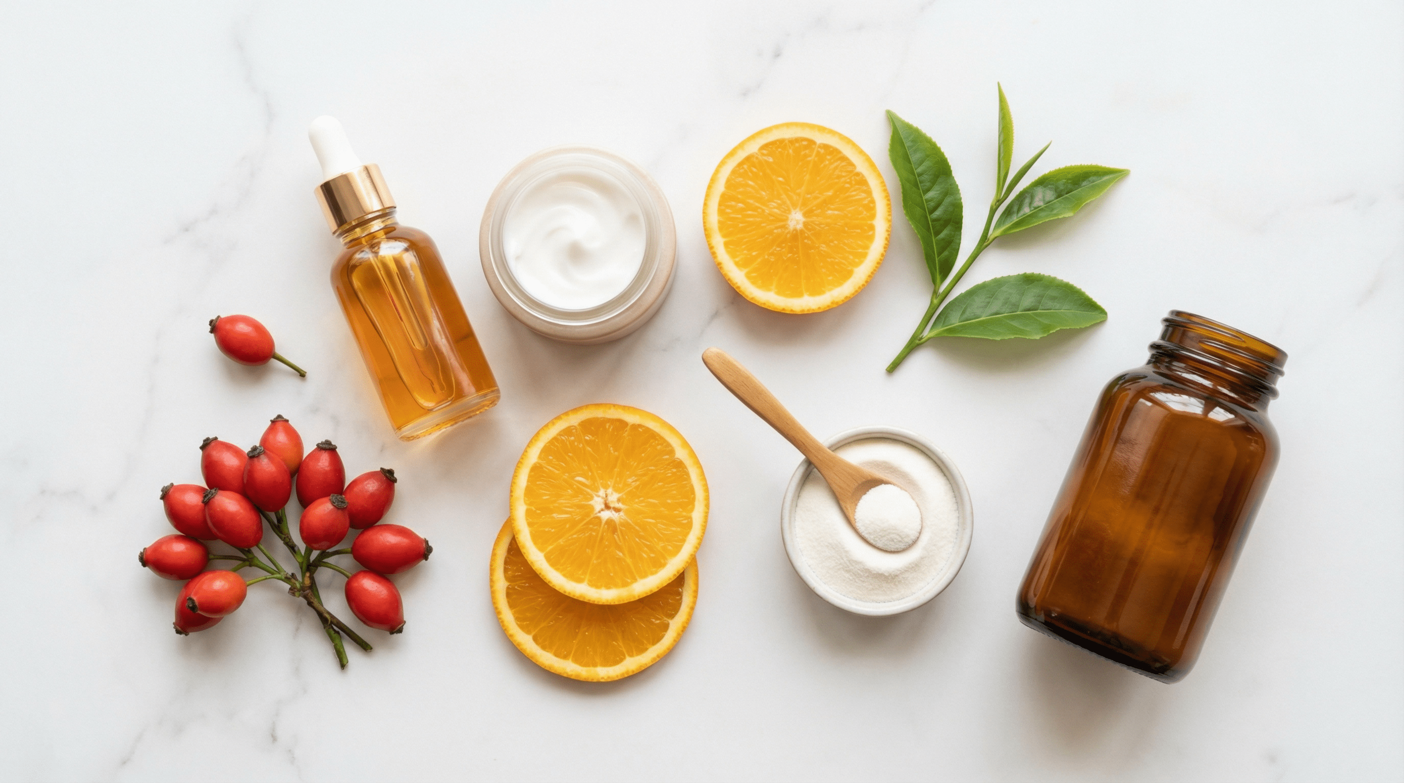 Collagen supplements and fresh ingredients for radiant skin health