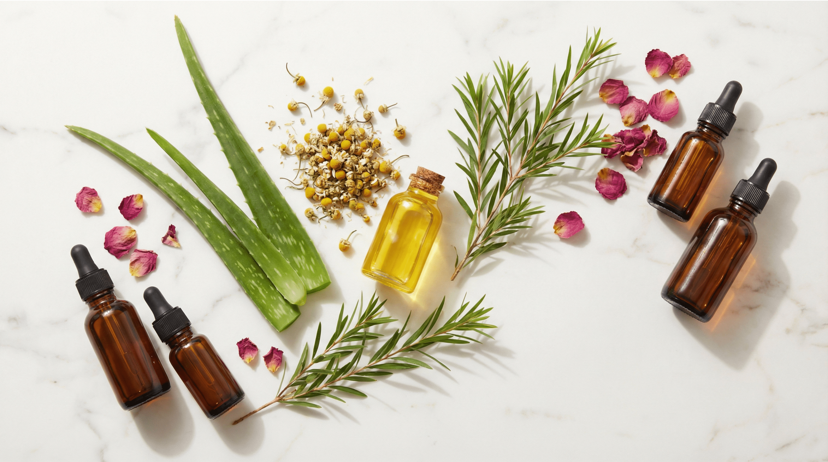 Fresh botanical ingredients used in natural skincare routines